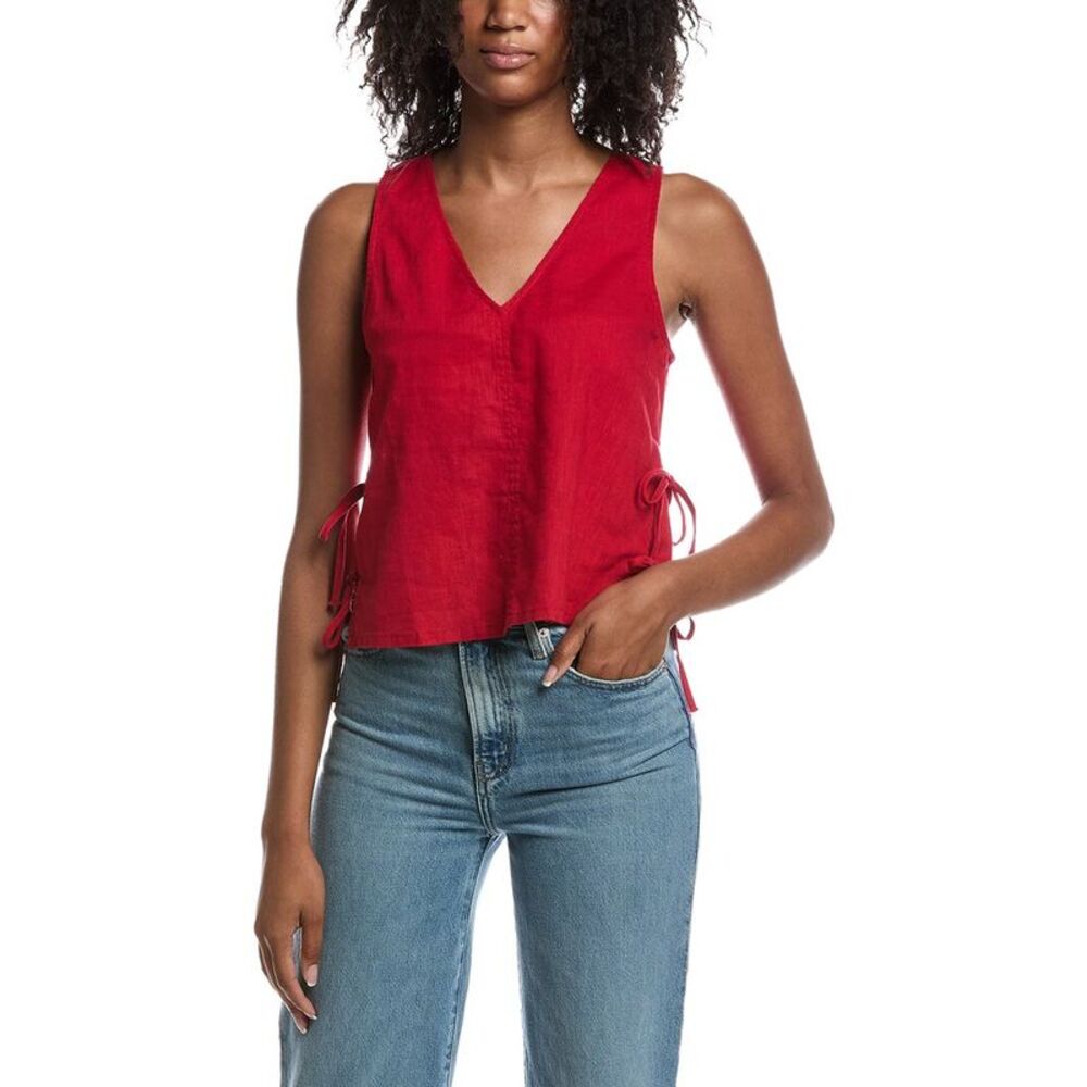 Michael Stars Womens  Gio Little Linen V-Neck Top, Red